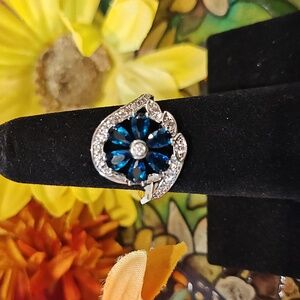 Sapphire & Diamond Fashion Cocktail Style Ring (Faux) Size 6